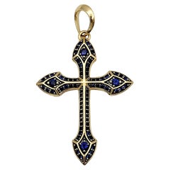 David Yurman Men's Gothic Cross Amulet with Natural Sapphires in 18 Karat Gold