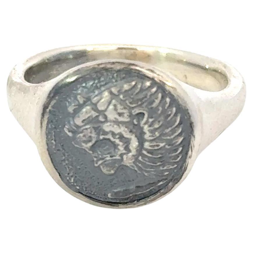 David Yurman Mens Lion Signet Ring Size 8 Sterling Silver Estate