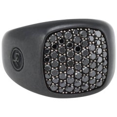 David Yurman Men’s Pave Black Diamond Signet Ring Estate Fine Jewelry