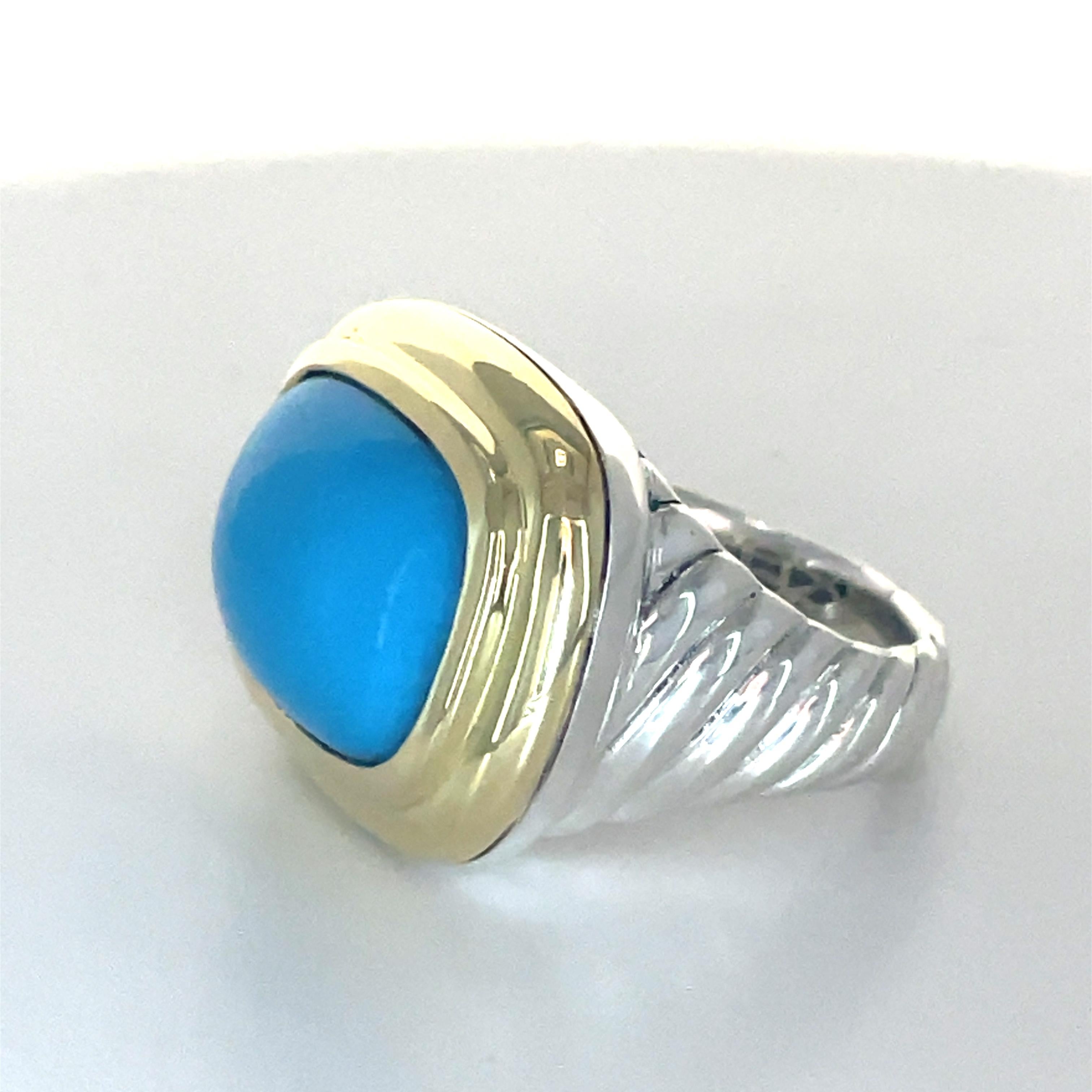 Cabochon David Yurman Men's Petite Albion Ring Sterling 925 & Yellow Gold 18k For Sale