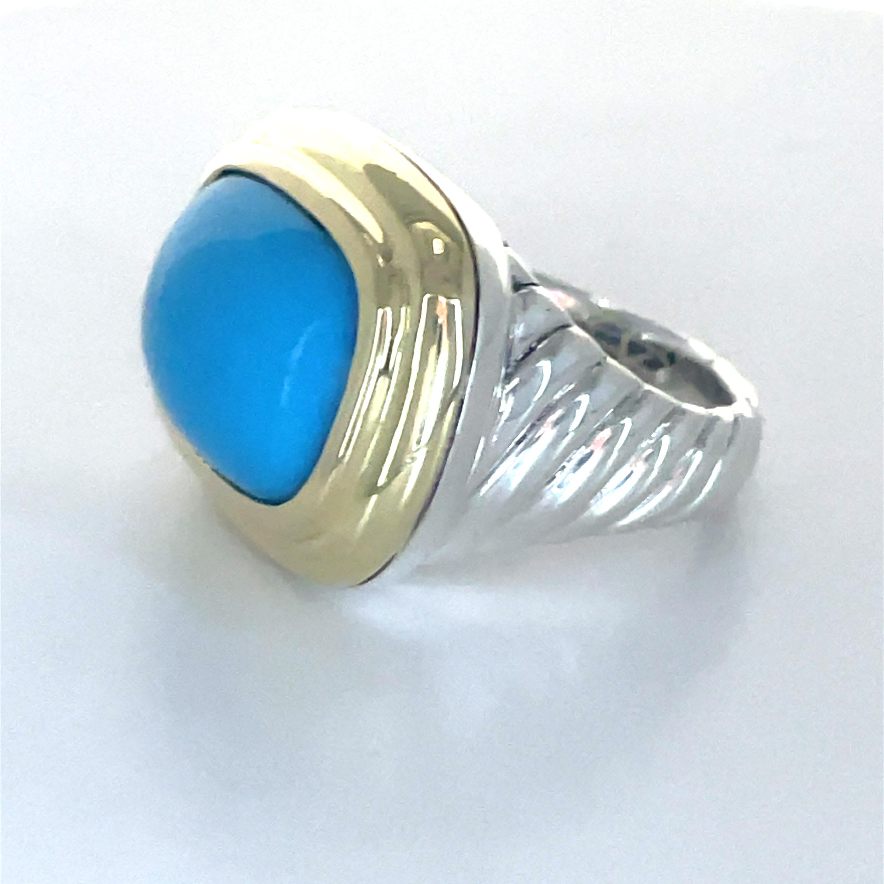 David Yurman Men's Petite Albion Ring Sterling 925 & Yellow Gold 18k In Good Condition For Sale In London, GB