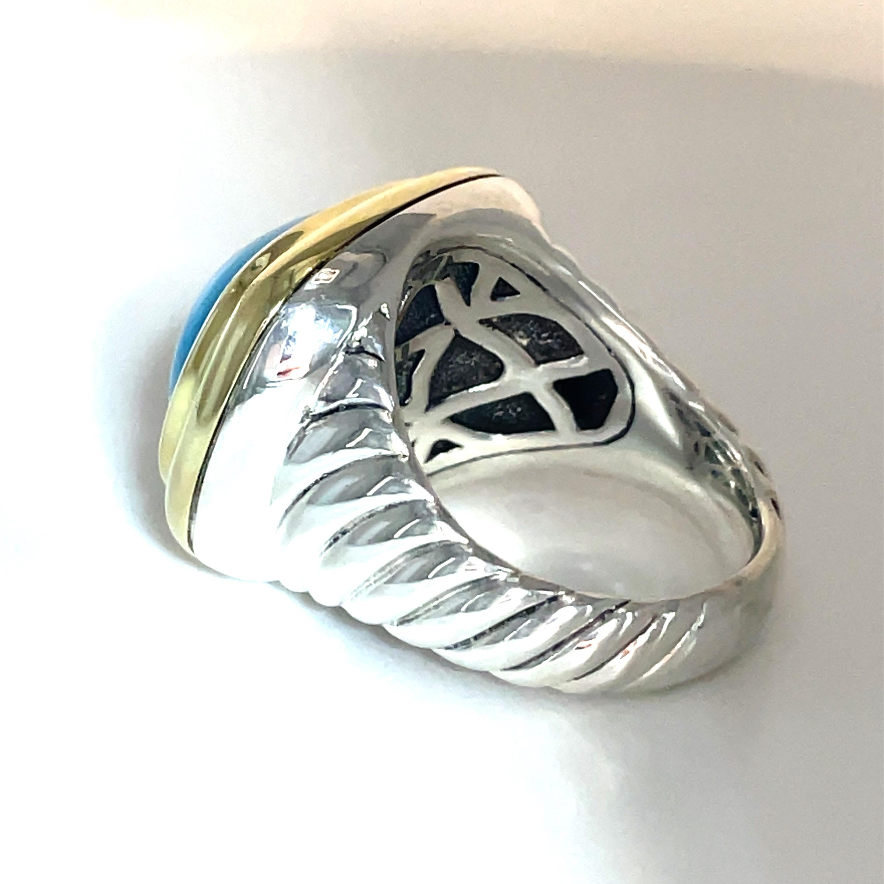 David Yurman Men's Petite Albion Ring Sterling 925 & Yellow Gold 18k For Sale 2