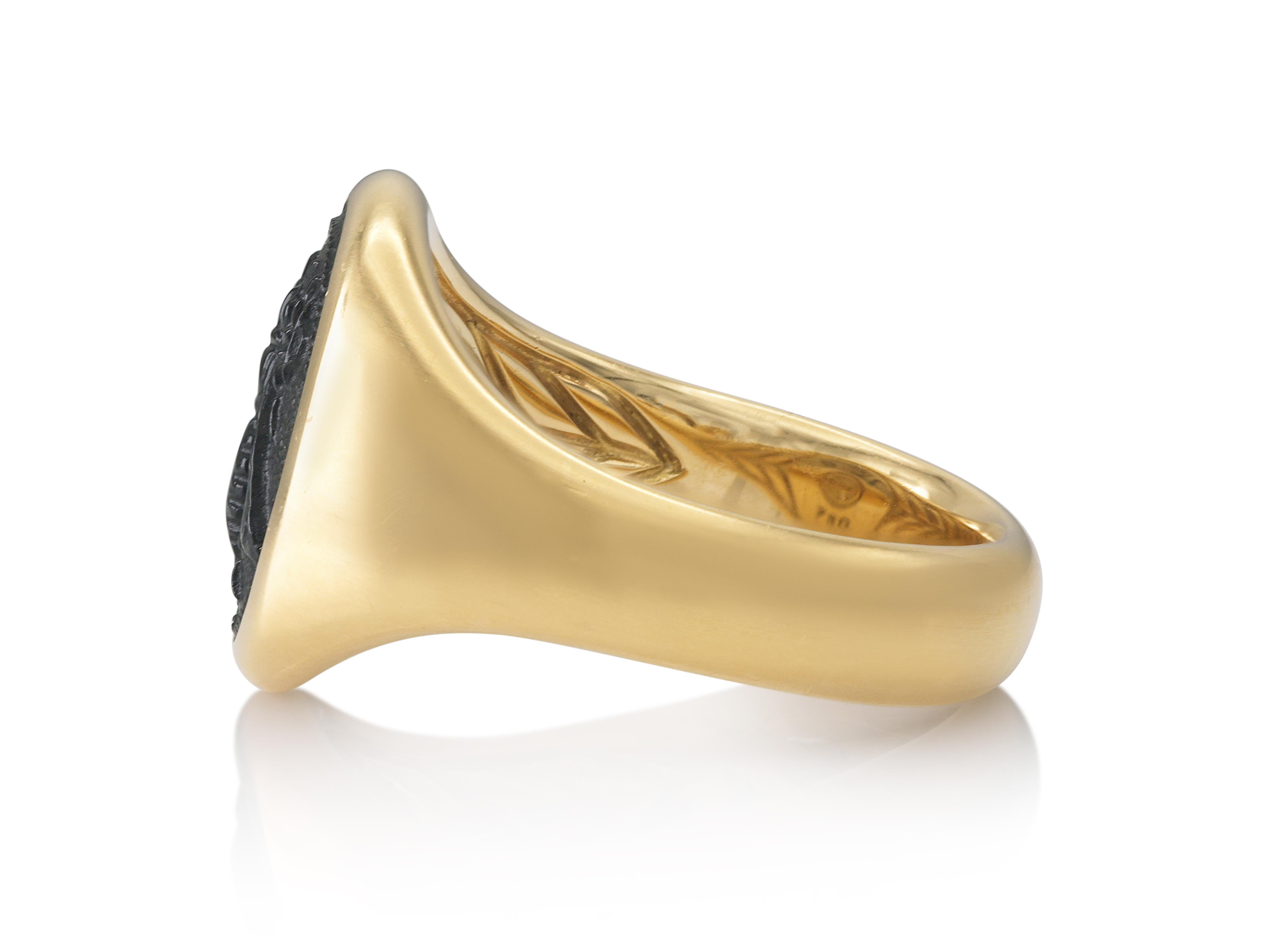 Mixed Cut David Yurman Men's Petrvs Bee Signet Ring with Onyx