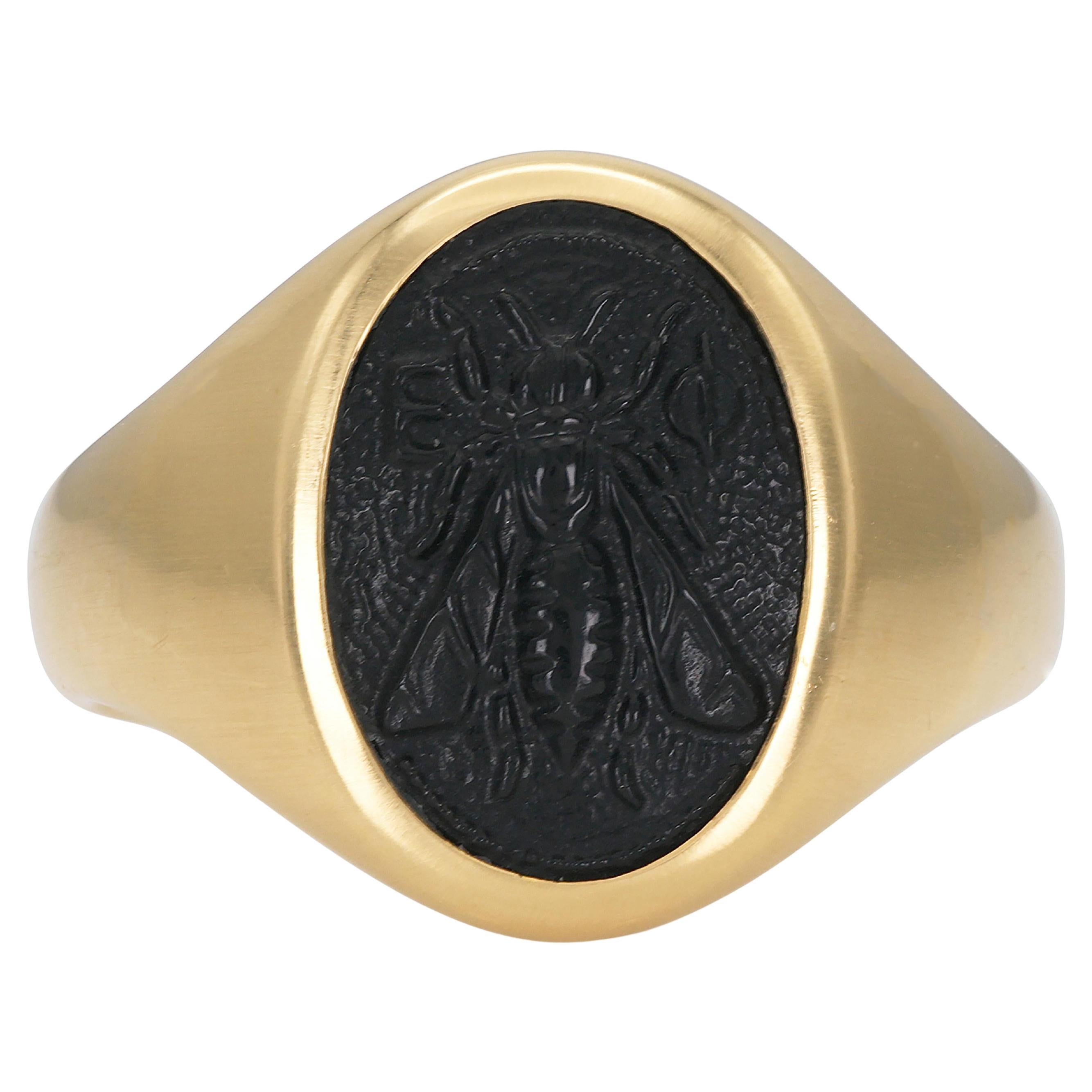 David Yurman Men's Petrvs Bee Signet Ring with Onyx