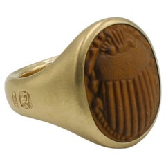 David Yurman Men's Petrvs Tigers Eye 18 Karat Yellow Gold Scarab Signet Ring