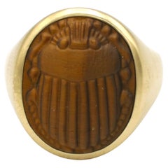 David Yurman Men's Petrvs Tigers Eye 18 Karat Yellow Gold Scarab Signet Ring