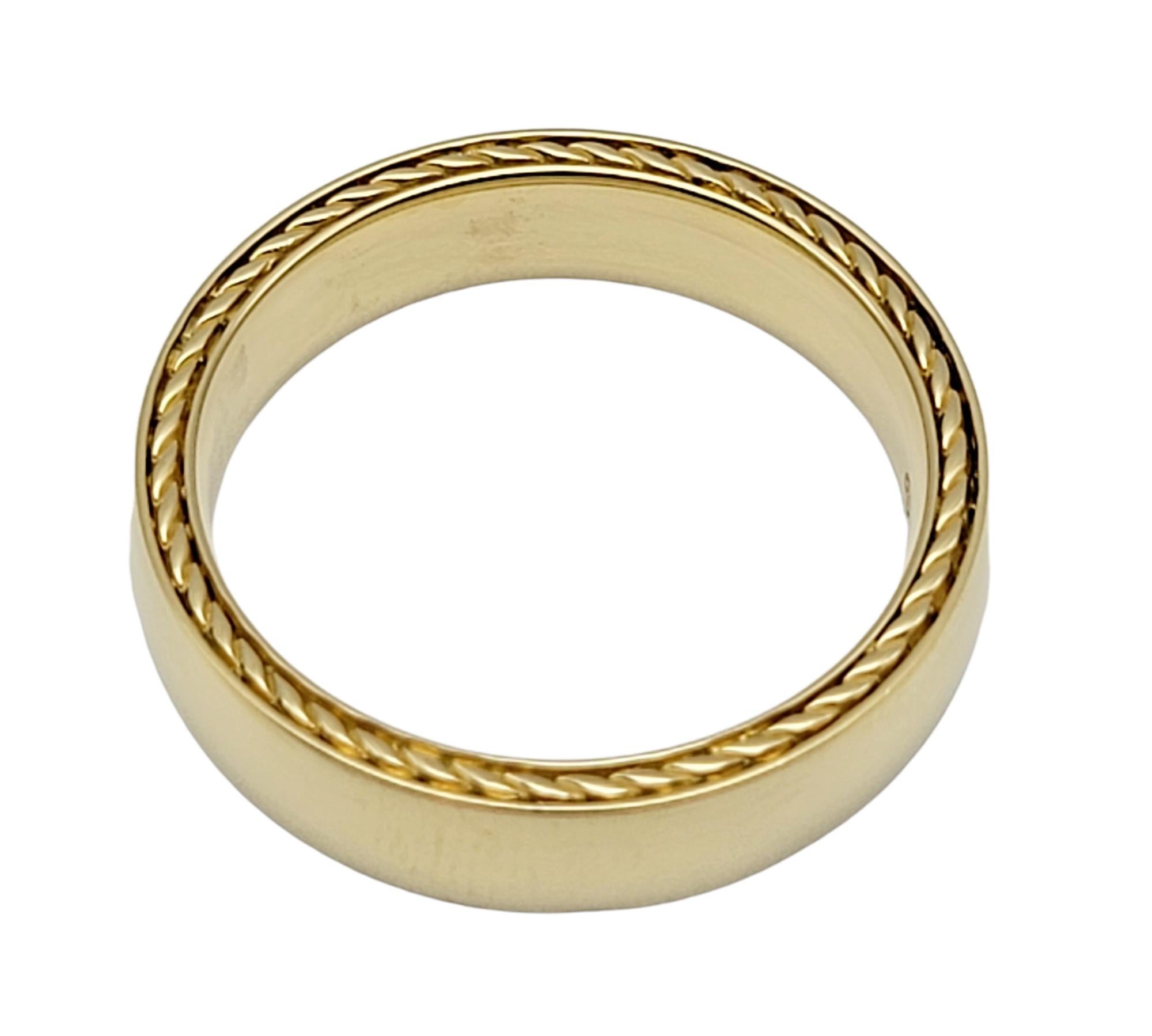 Contemporary David Yurman Mens Polished 18 Karat Yellow Gold Band Ring with Cable Trim