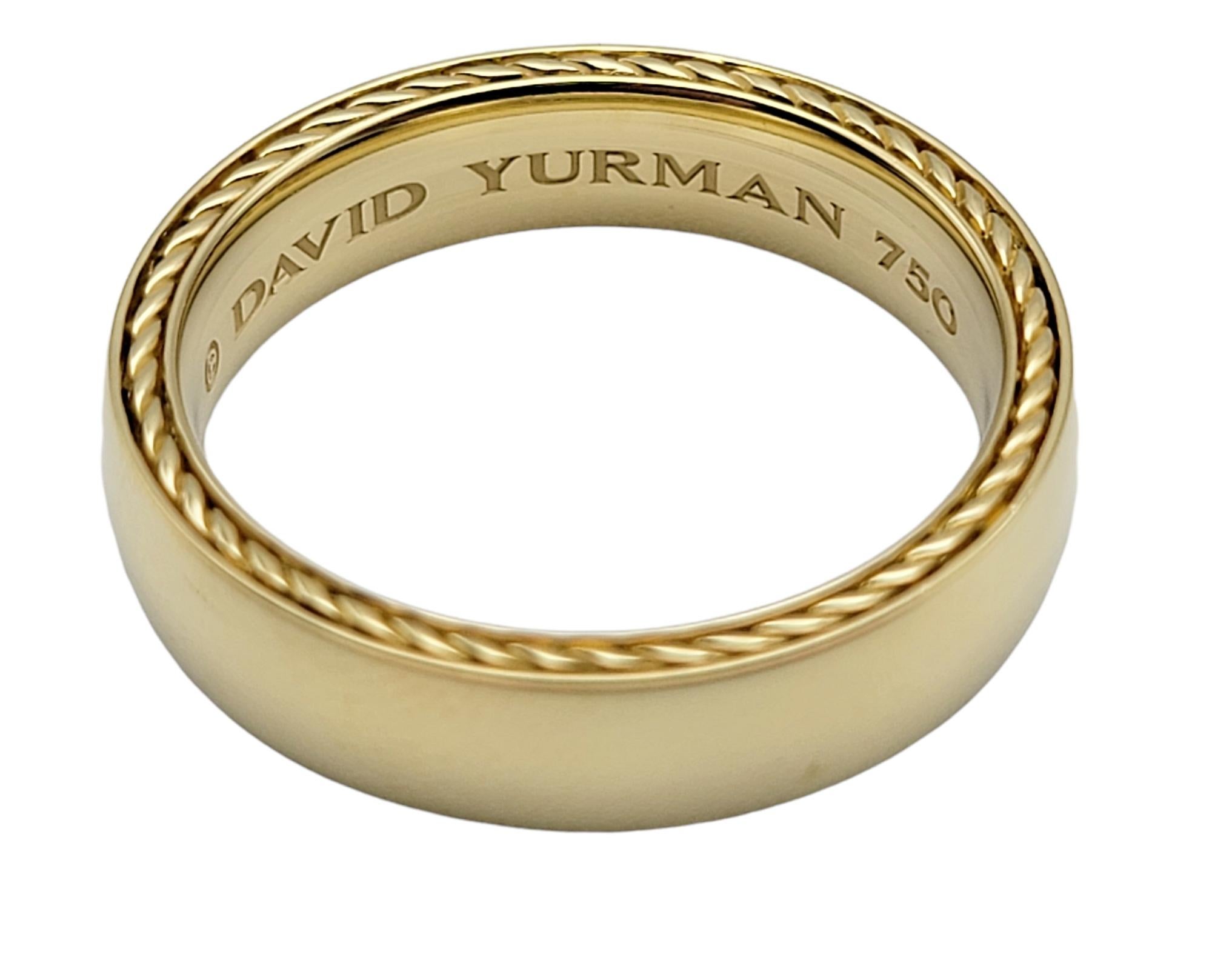 David Yurman Mens Polished 18 Karat Yellow Gold Band Ring with Cable Trim In Good Condition In Scottsdale, AZ