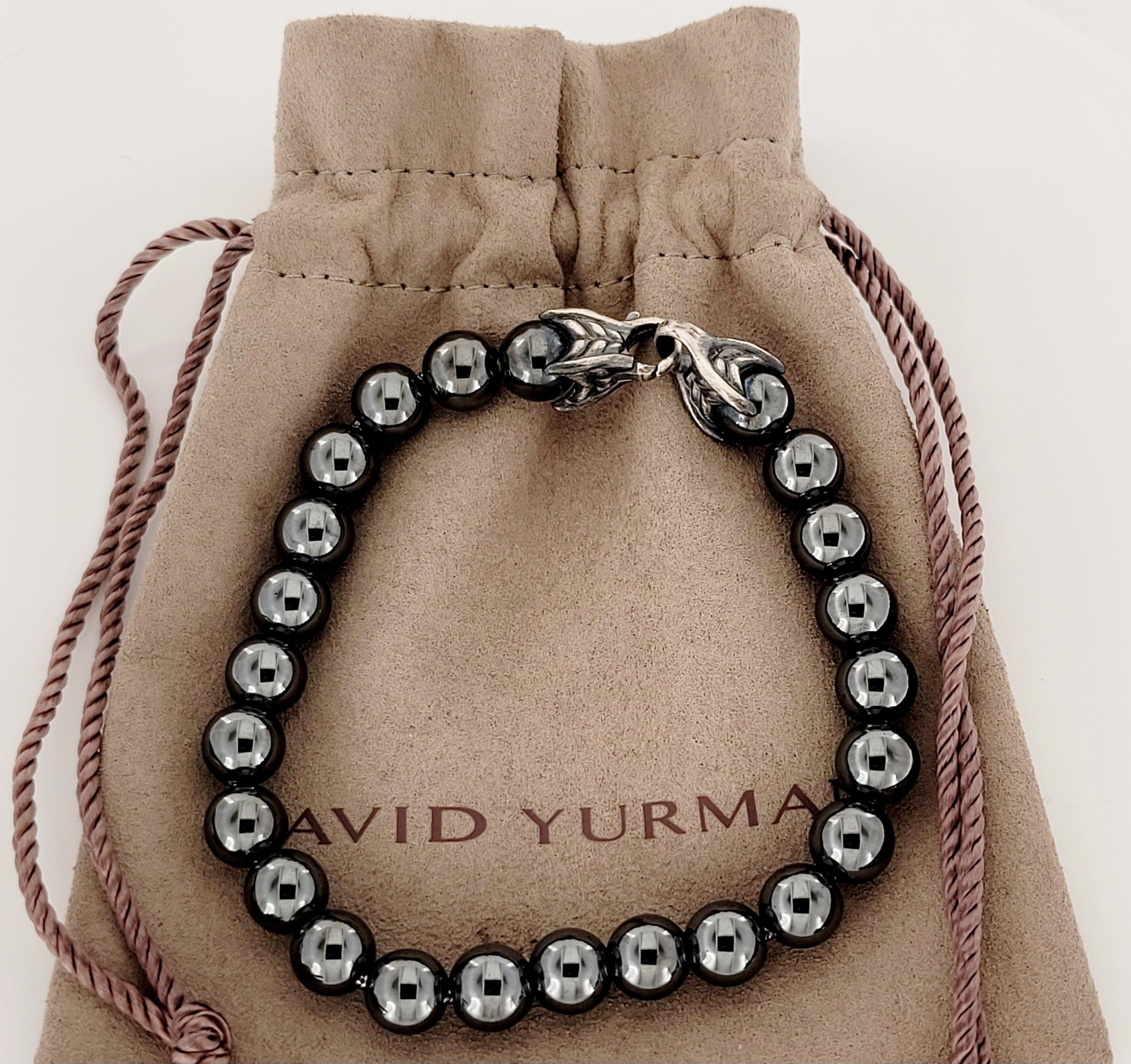 Brand David Yurman 
Material Sterling Silver 925
Hematite beaded 8mm
Bracelet Length 8'' Long
Condition New, never worn
Comes with David Yurman pouch