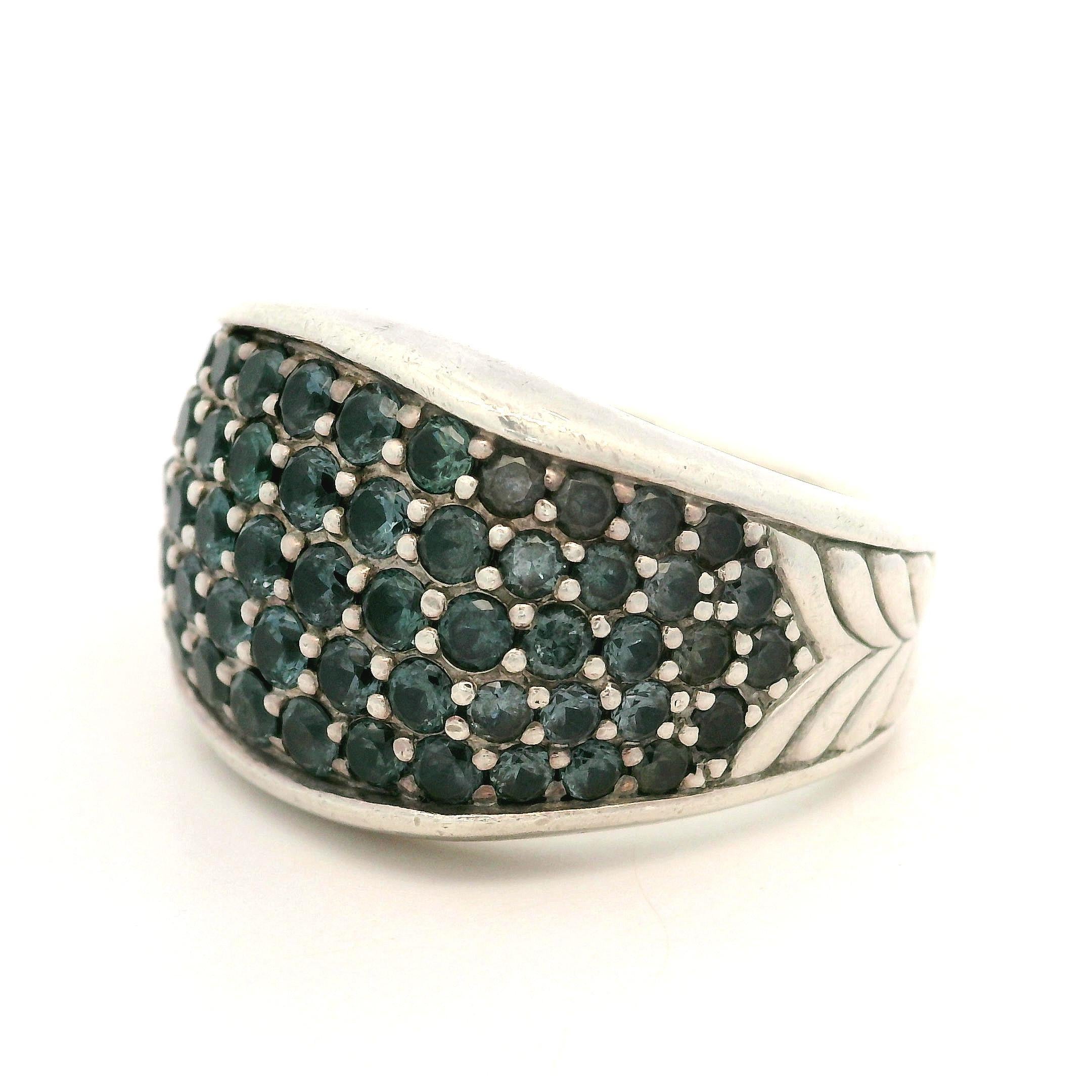 David Yurman Men's Silver Color Change Green Blue Garnet 17.8mm Wide Ring 6