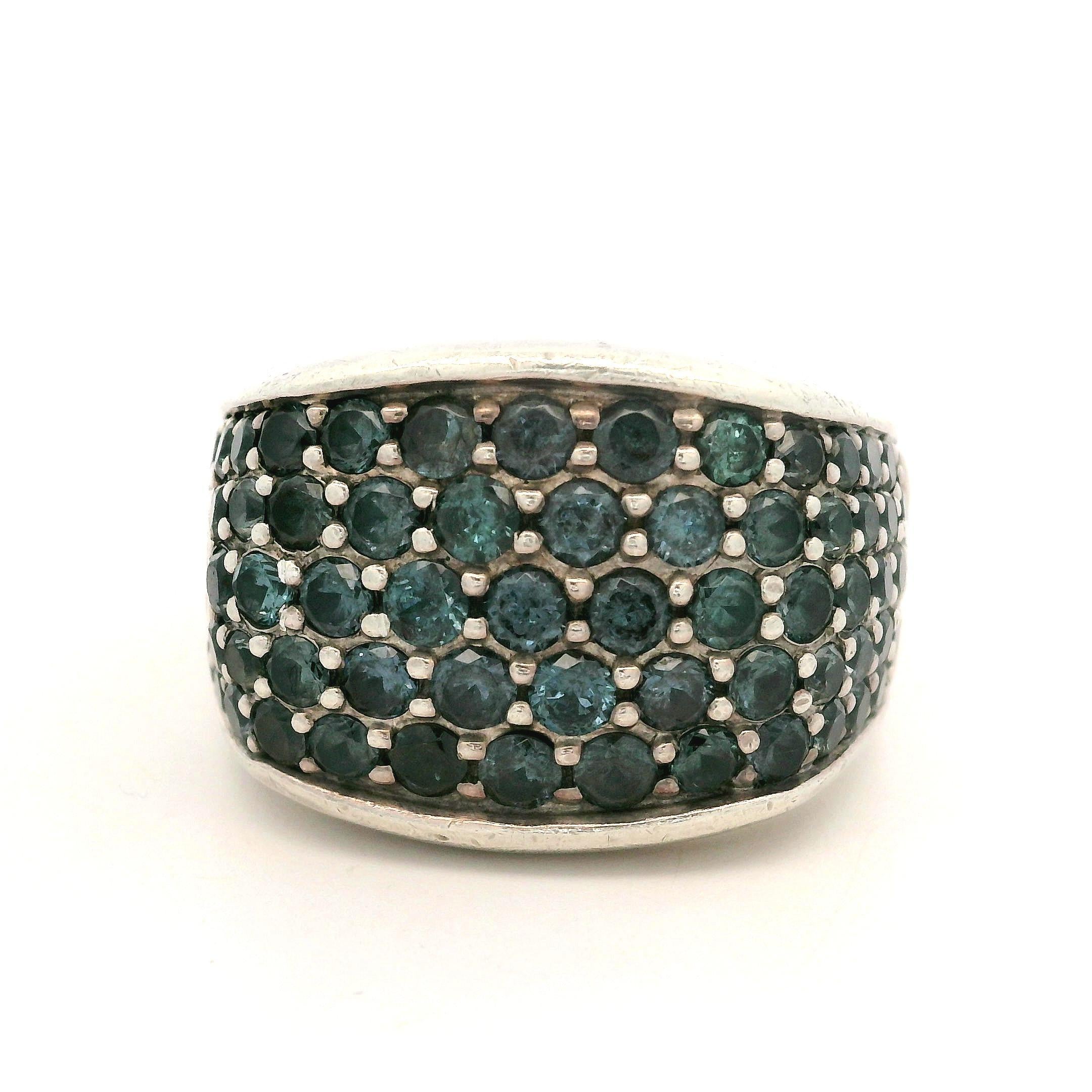 David Yurman Men's Silver Color Change Green Blue Garnet 17.8mm Wide Ring 7
