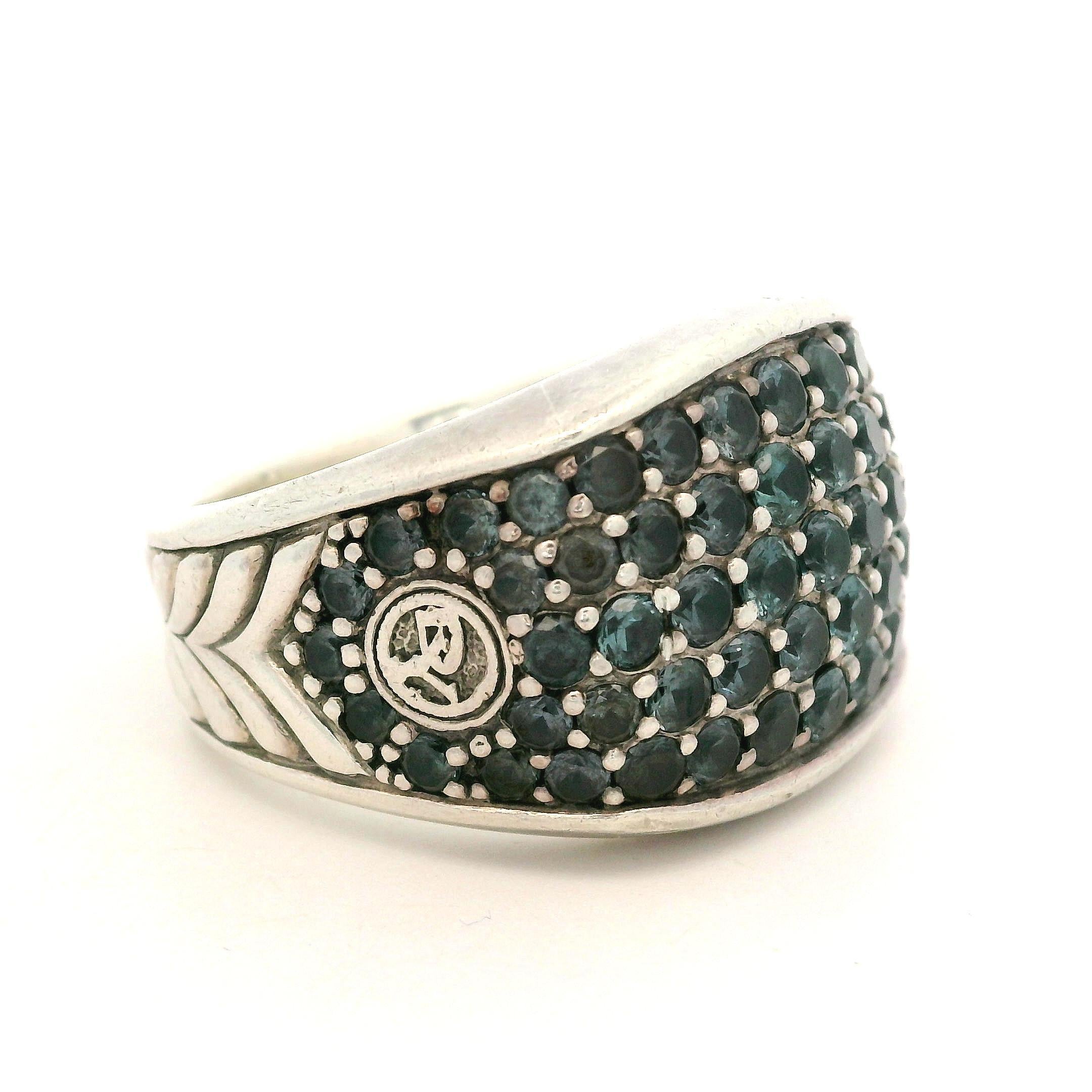 David Yurman Men's Silver Color Change Green Blue Garnet 17.8mm Wide Ring 8