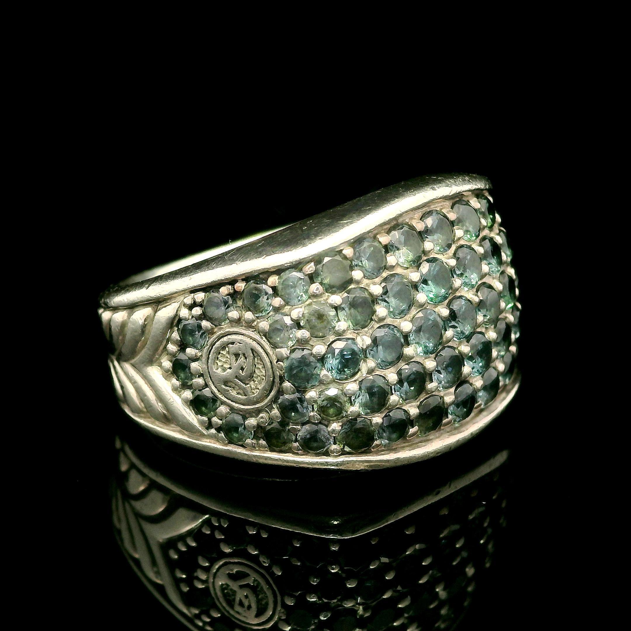 David Yurman Men's Silver Color Change Green Blue Garnet 17.8mm Wide Ring In Good Condition In Montclair, NJ
