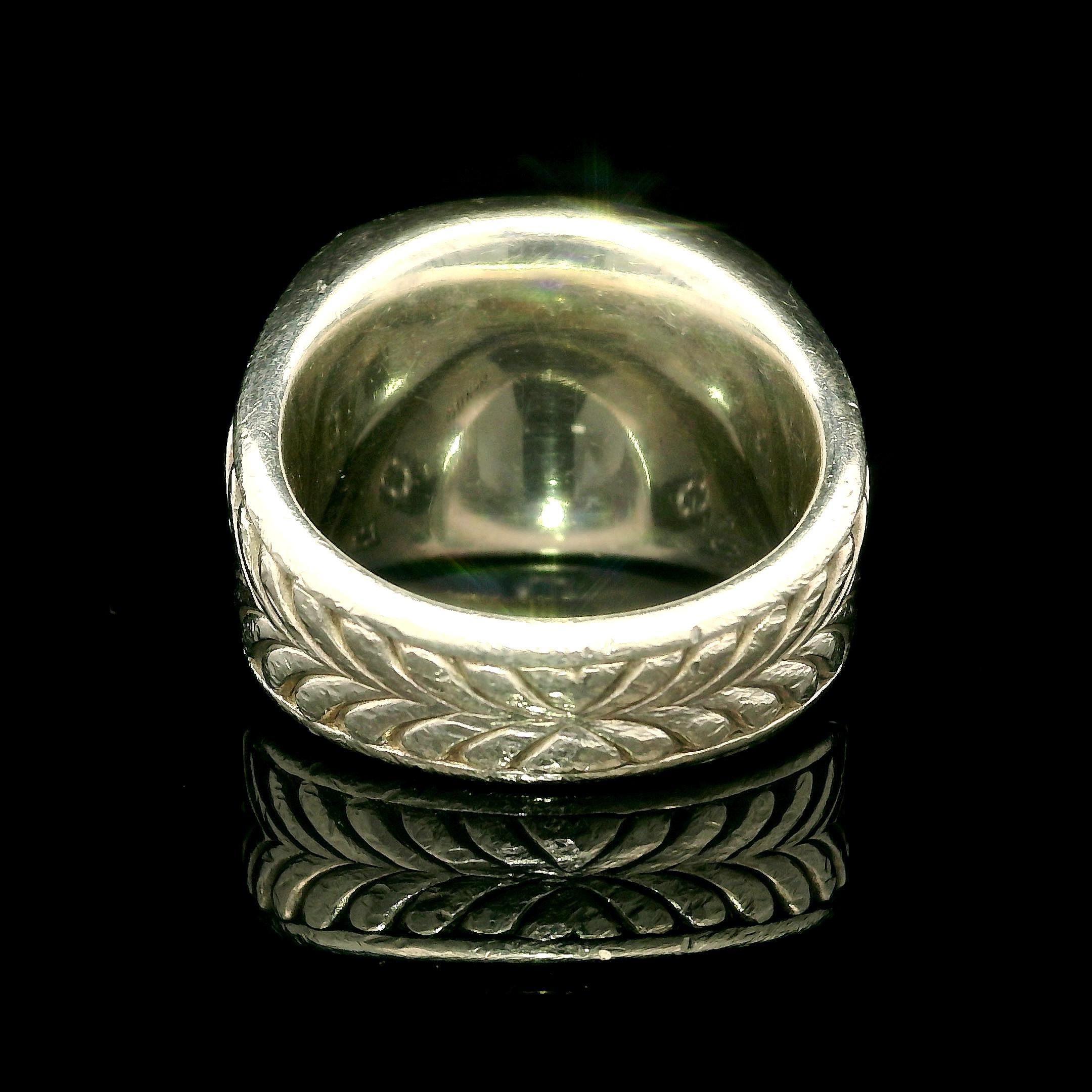 David Yurman Men's Silver Color Change Green Blue Garnet 17.8mm Wide Ring 3