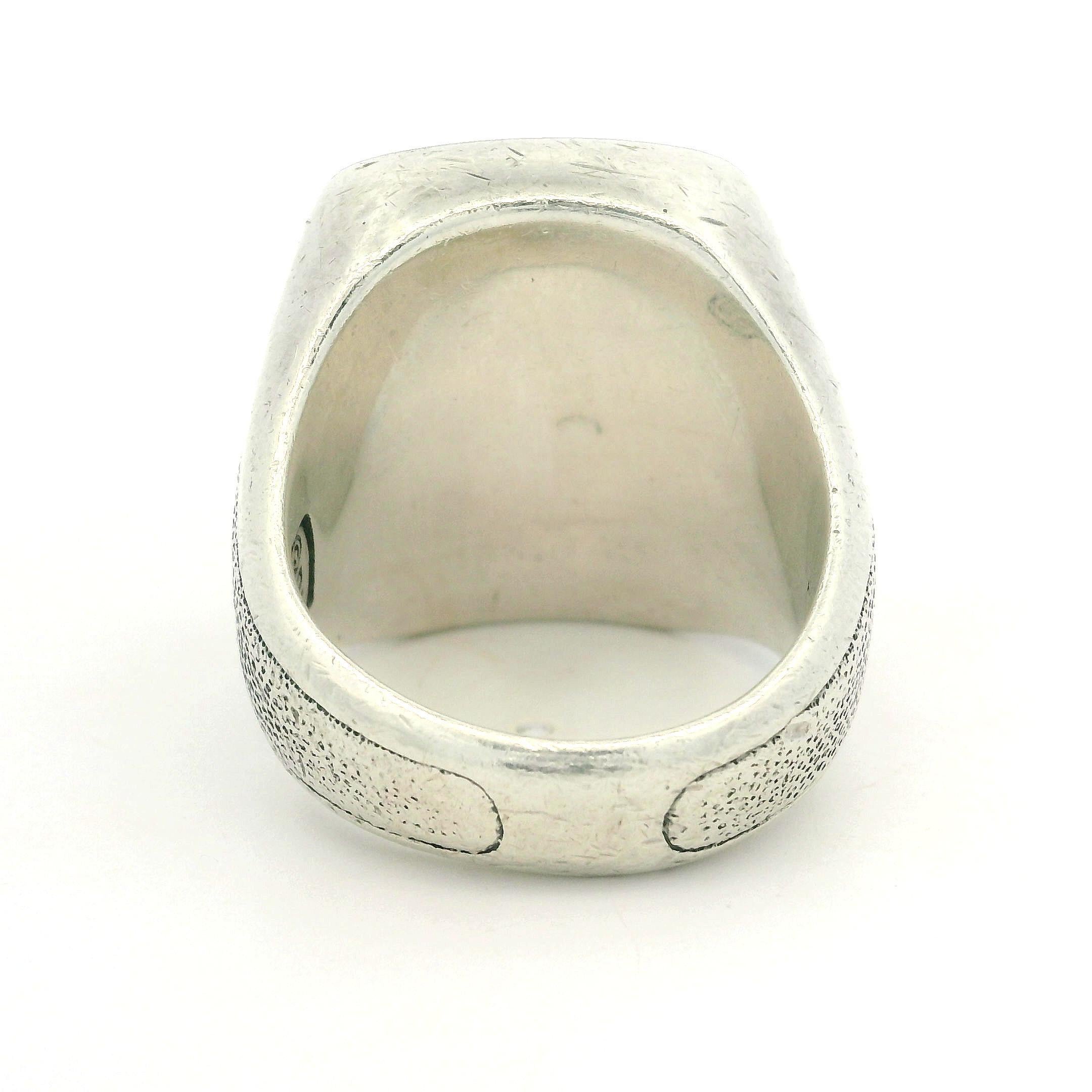 Brilliant Cut David Yurman Men's Silver Fancy Black Diamond Bee Petrvs Signet Ring