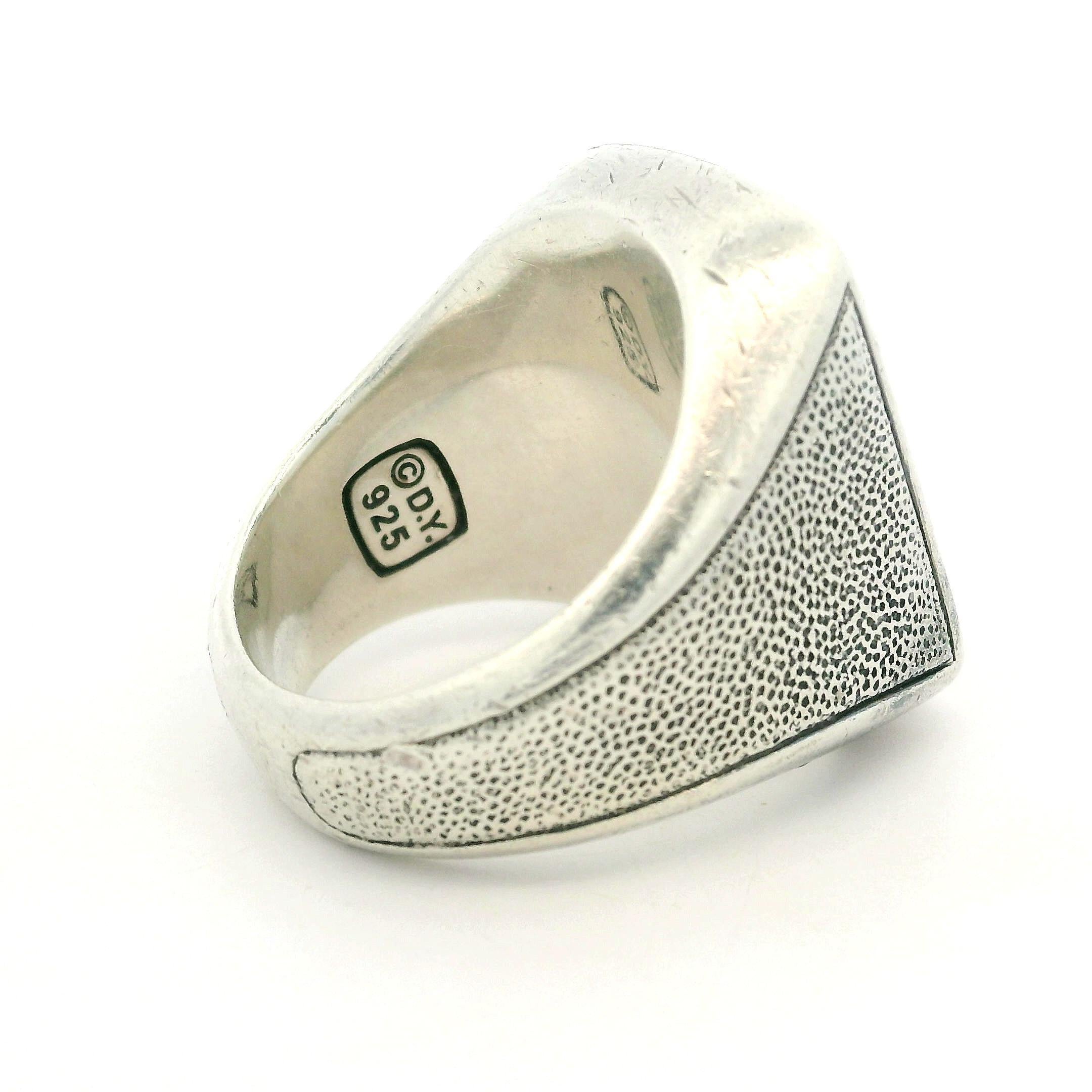 David Yurman Men's Silver Fancy Black Diamond Bee Petrvs Signet Ring In Good Condition In Montclair, NJ
