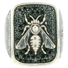 David Yurman Men's Silver Fancy Black Diamond Bee Petrvs Signet Ring