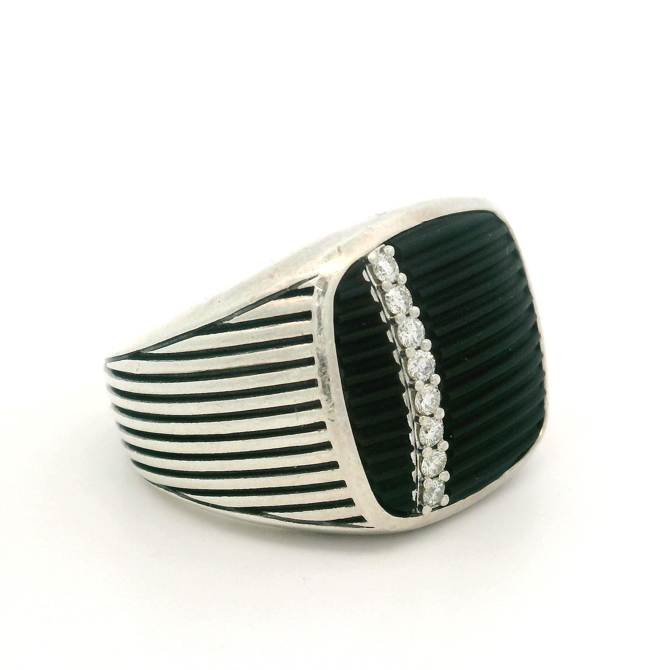 Women's David Yurman Men's Silver Grooved Black Onyx & Diamond Royal Cord Signet Ring