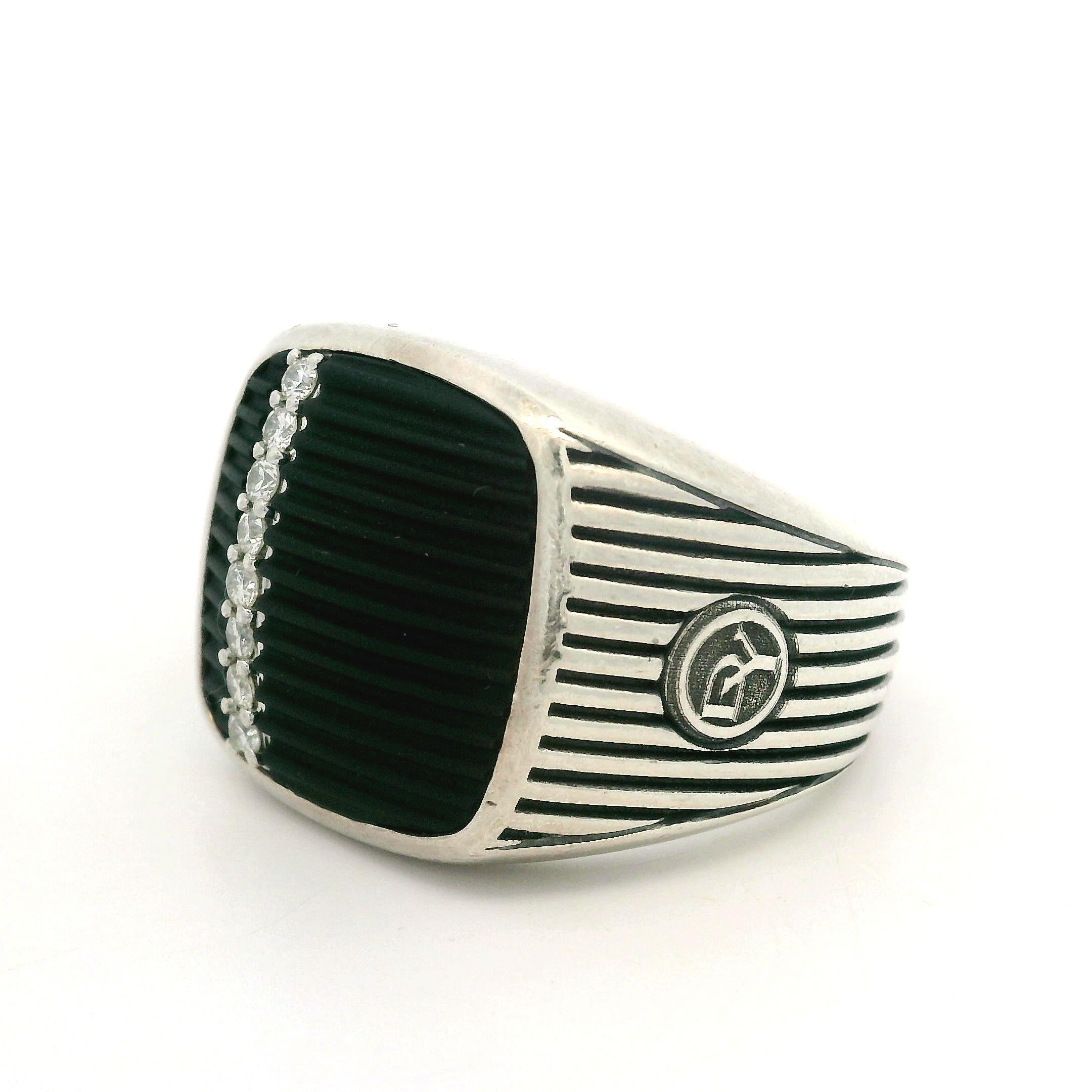 David Yurman Men's Silver Grooved Black Onyx & Diamond Royal Cord Signet Ring 1