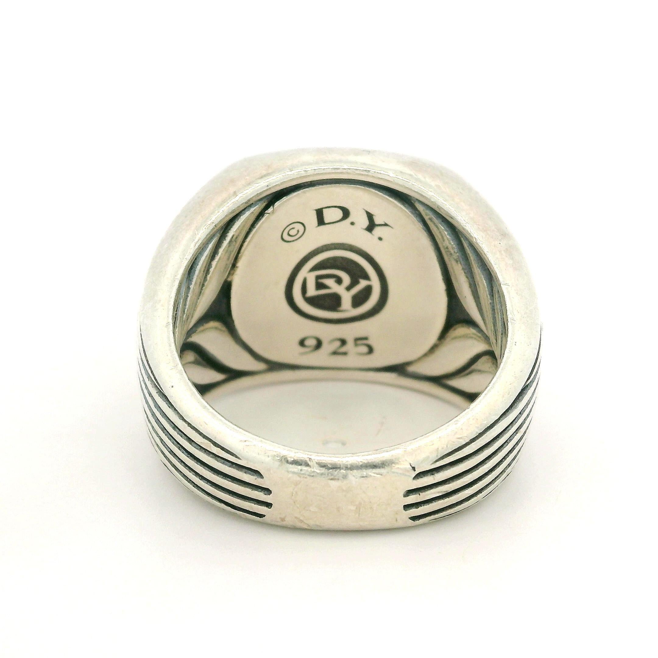 David Yurman Men's Silver Grooved Black Onyx & Diamond Royal Cord Signet Ring 2