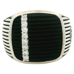 David Yurman Men's Silver Grooved Black Onyx & Diamond Royal Cord Signet Ring