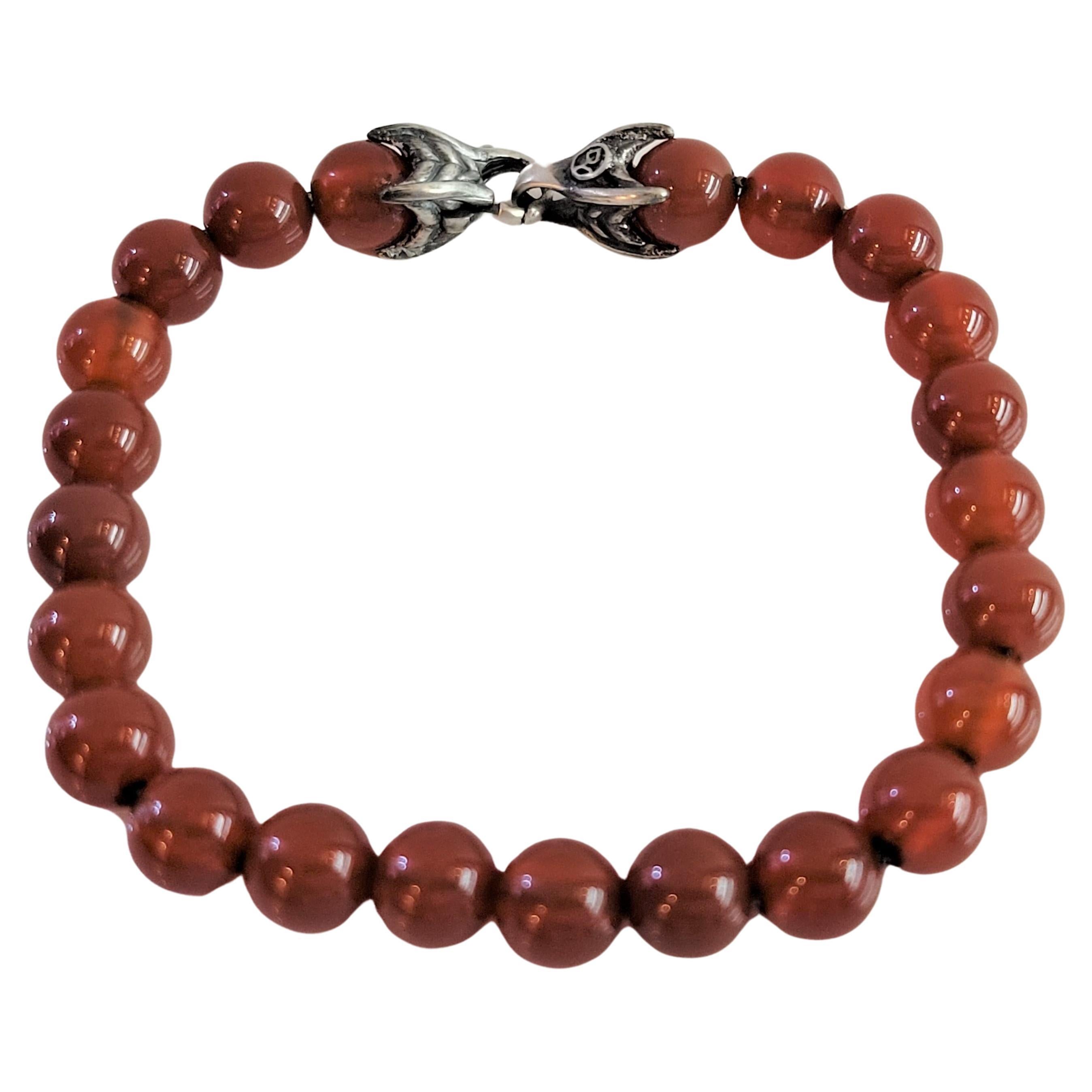 David Yurman Men's Spiritual Bead Bracelet 8mm Carnelian S Silver 8.5