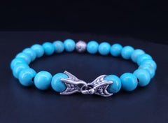 David Yurman Men's Spiritual Bead Bracelet Turquoise with Wave Silver