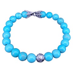 David Yurman Men's Spiritual Bead Bracelet Turquoise with Wave Silver
