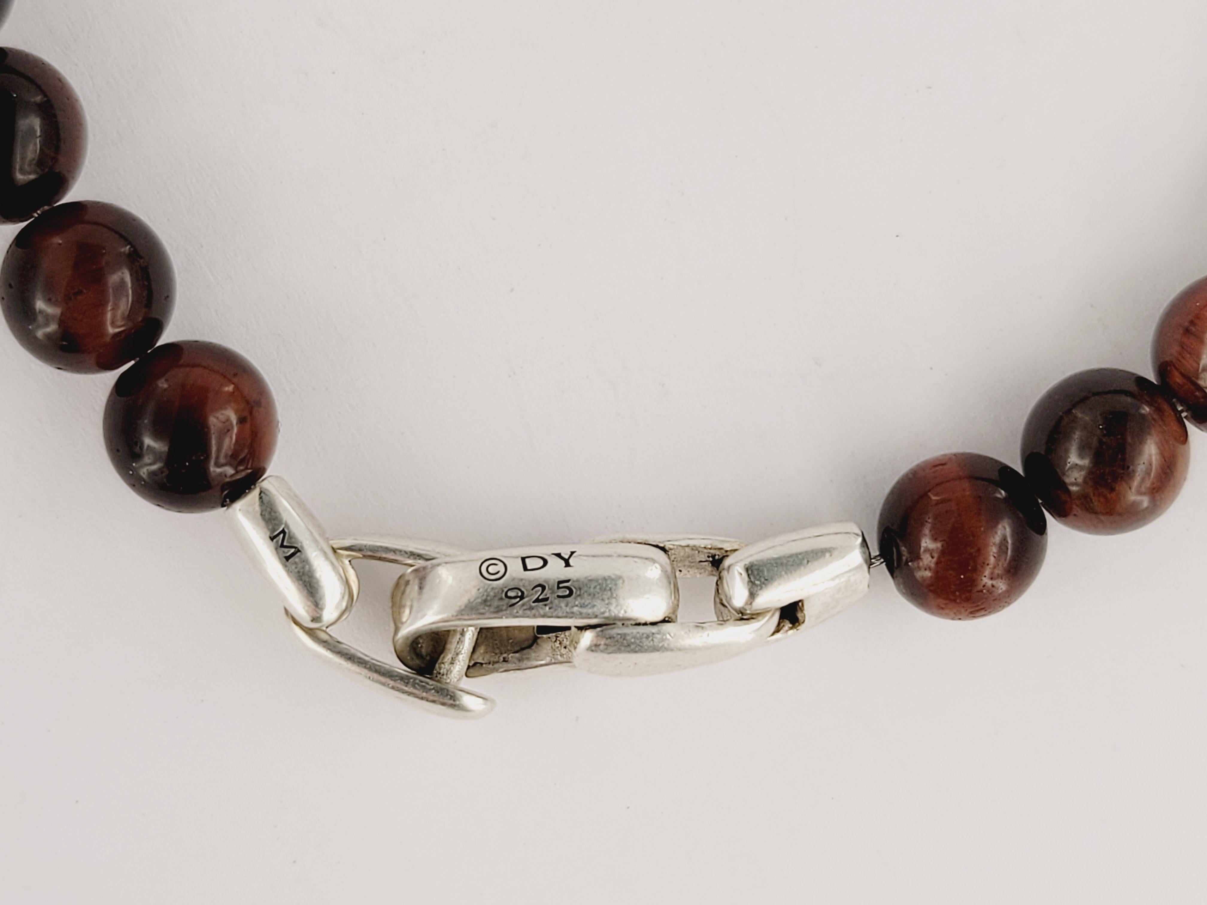 David Yurman Men's Spiritual Beads Bracelet with Tiger's Eye and Silver 6.5mm In New Condition For Sale In New York, NY