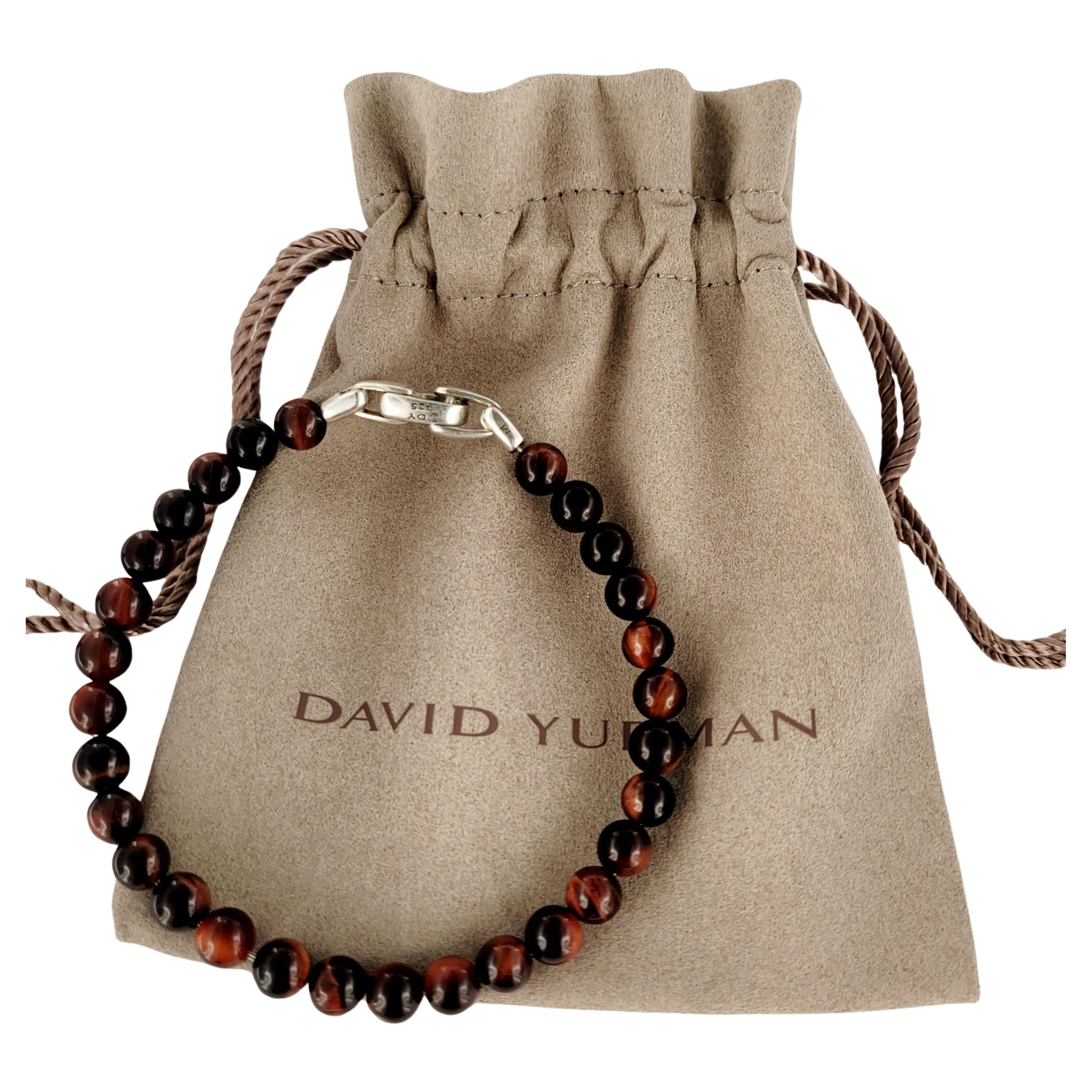 David Yurman Men's Spiritual Beads Bracelet with Tiger's Eye and Silver 6.5mm For Sale