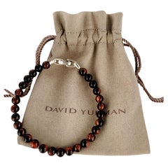 David Yurman Bracciale di perle spirituali da uomo con occhio di tigre e argento 6,5 mm