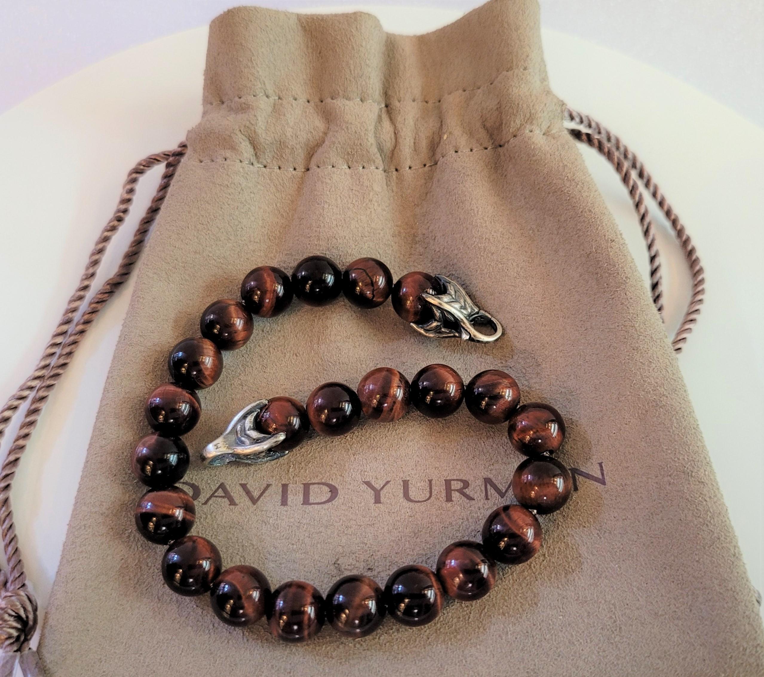 David Yurman Herren- Spiritual Perlenarmband mit Tigerauge und Silber 8 mm (Rundschliff)