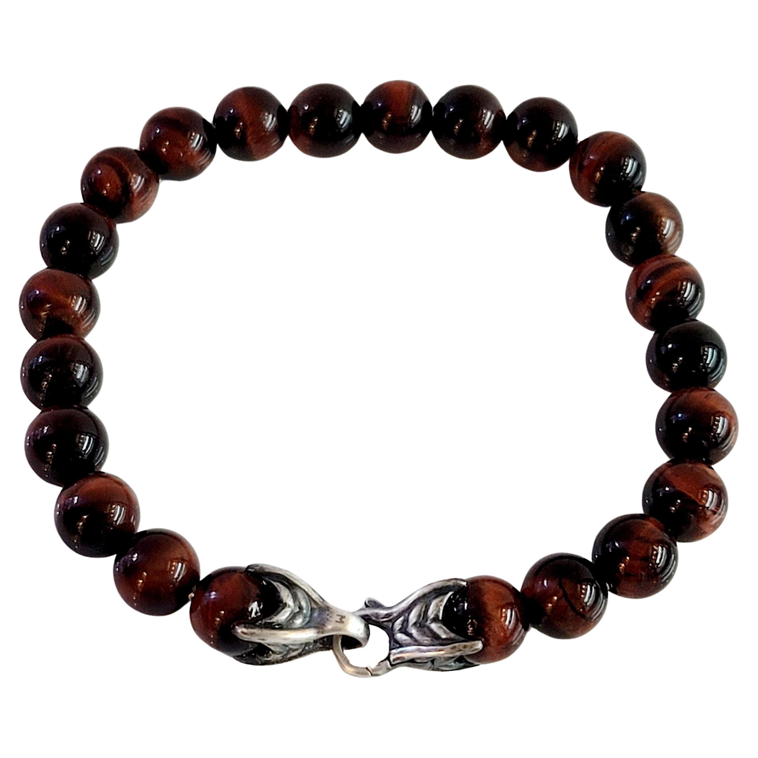 David Yurman Herren- Spiritual Perlenarmband mit Tigerauge und Silber 8 mm