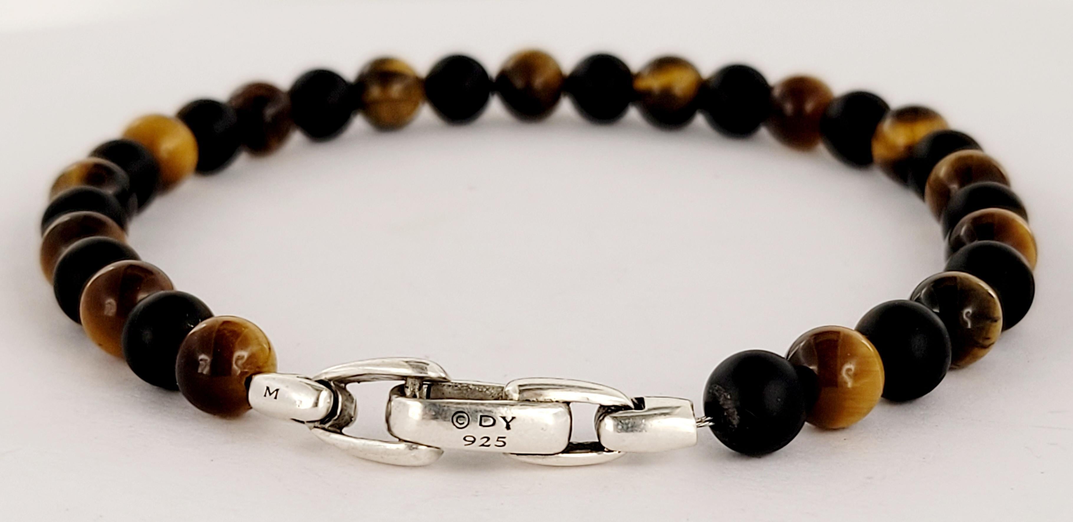 David Yurman Men's Spiritual  Bracelet with Black and Tiger's Eye Beads 6.5mm In New Condition For Sale In New York, NY