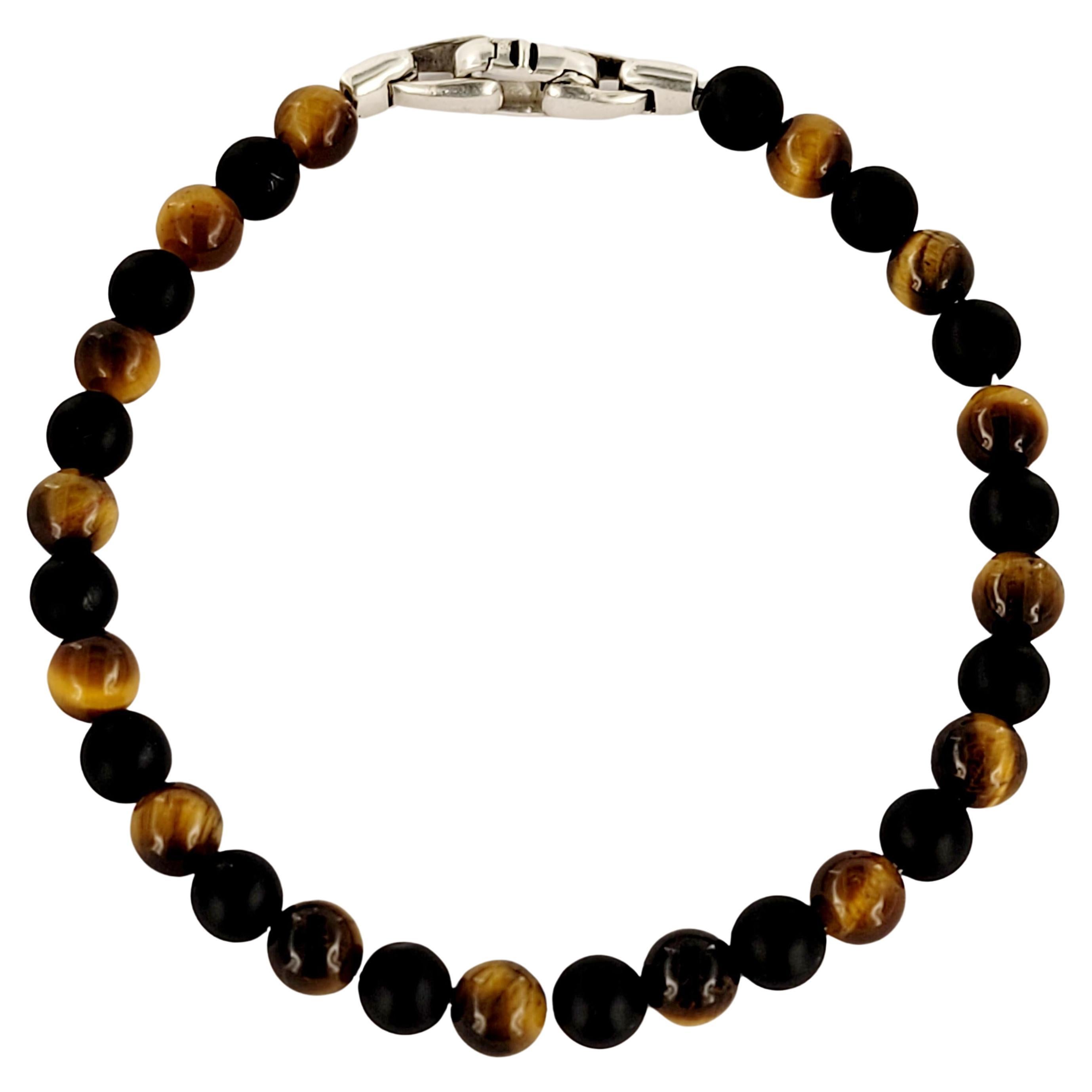 David Yurman Men's Spiritual  Bracelet with Black and Tiger's Eye Beads 6.5mm