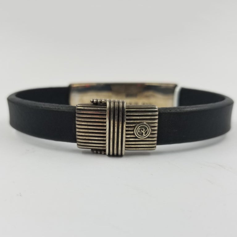 David Yurman Men's Sterling Silver and Black Leather Bracelet at