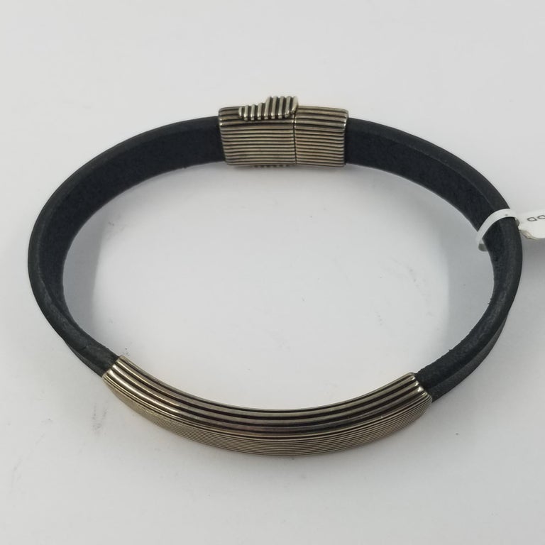 David Yurman Men's Sterling Silver and Black Leather Bracelet at