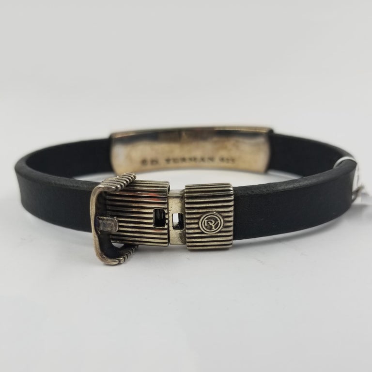 David Yurman Men's Sterling Silver and Black Leather Bracelet at