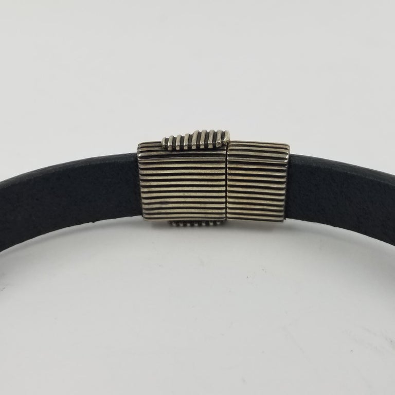 David Yurman Men's Sterling Silver and Black Leather Bracelet at