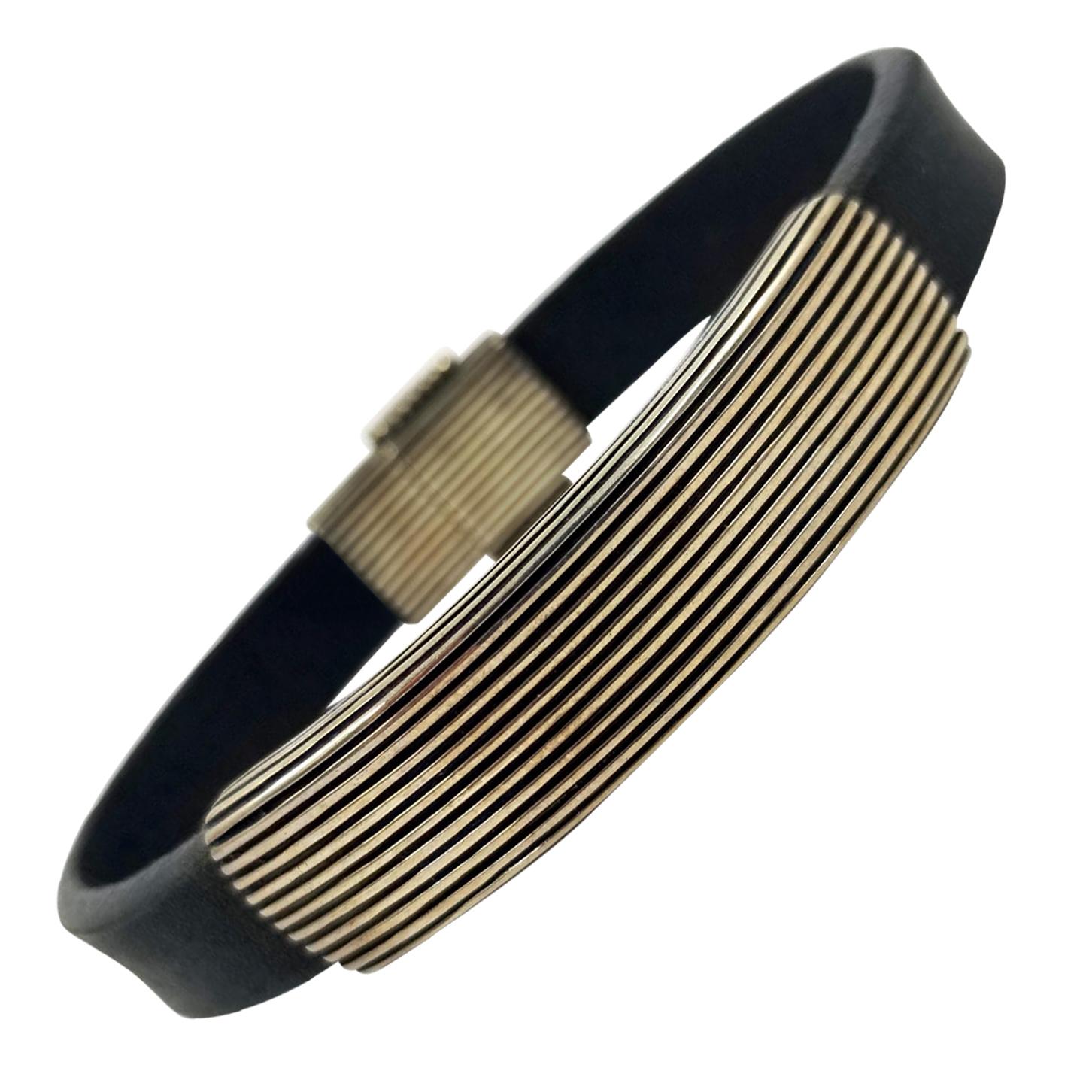 David Yurman Men's Sterling Silver and Black Leather Bracelet at
