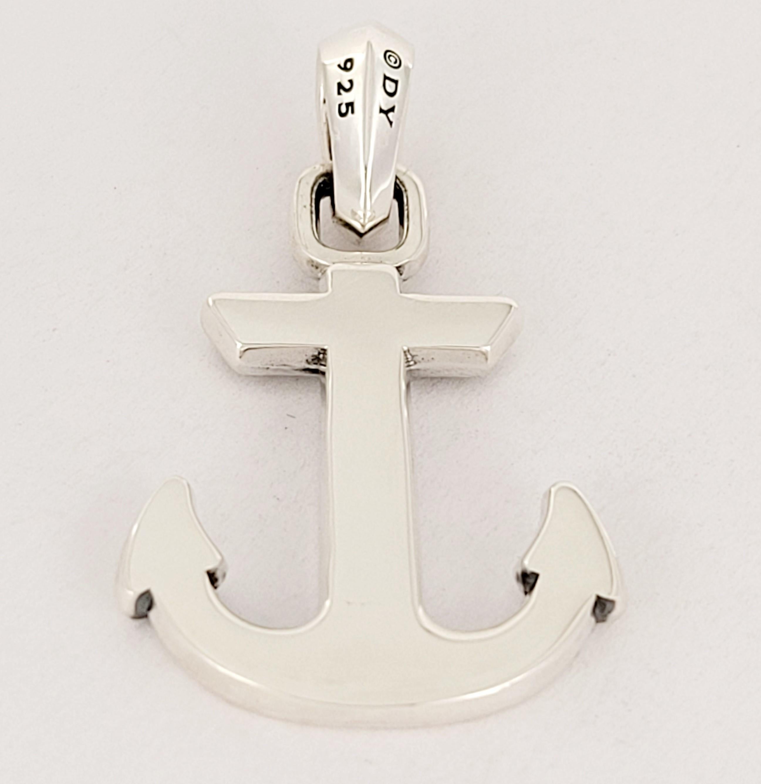 Round Cut David Yurman Men's Sterling Silver Maritime Anchor Amulet Pave Black Diamond For Sale
