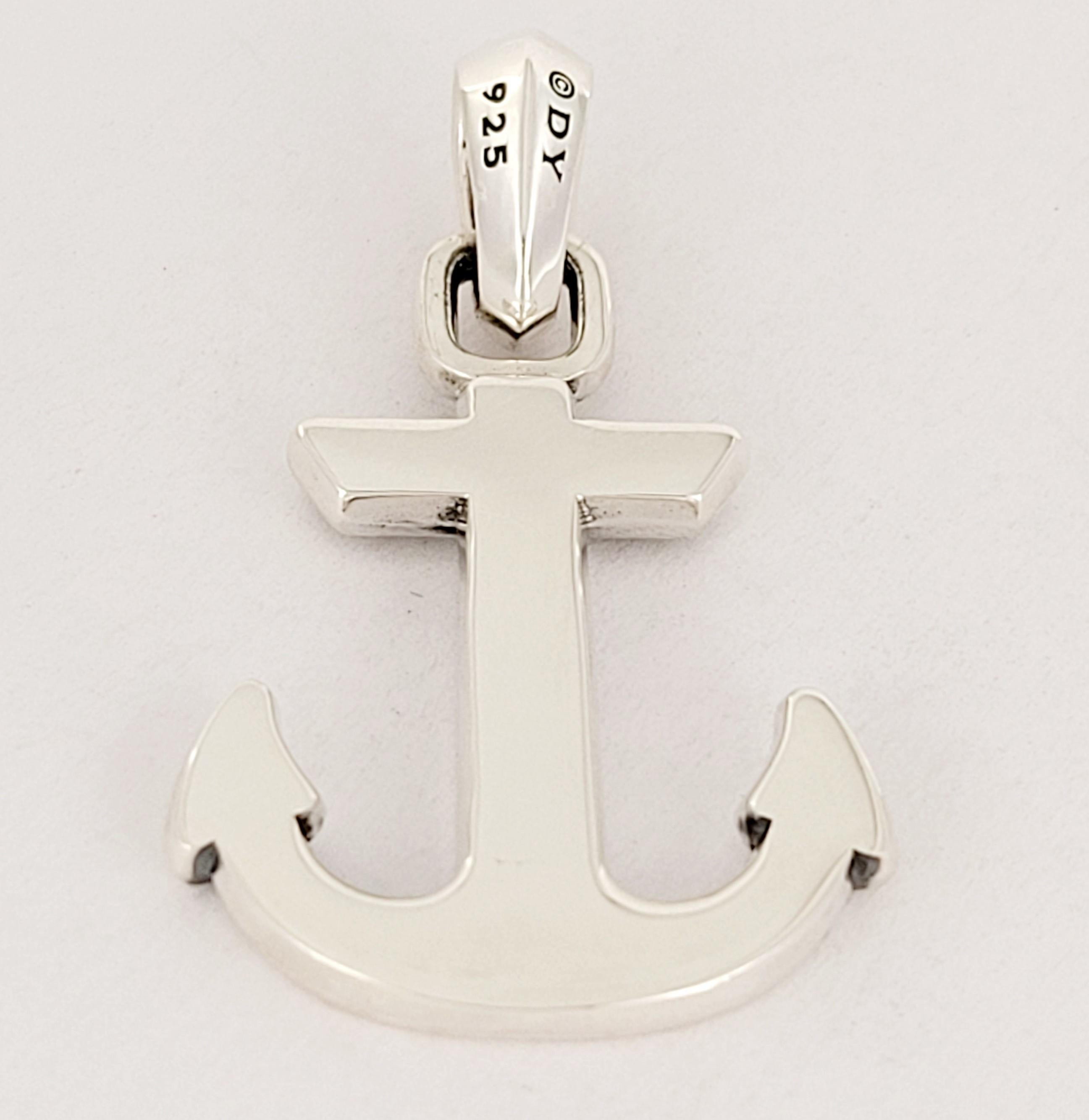 Round Cut David Yurman Men's Sterling Silver Maritime Anchor Amulet Pave Black Diamond For Sale