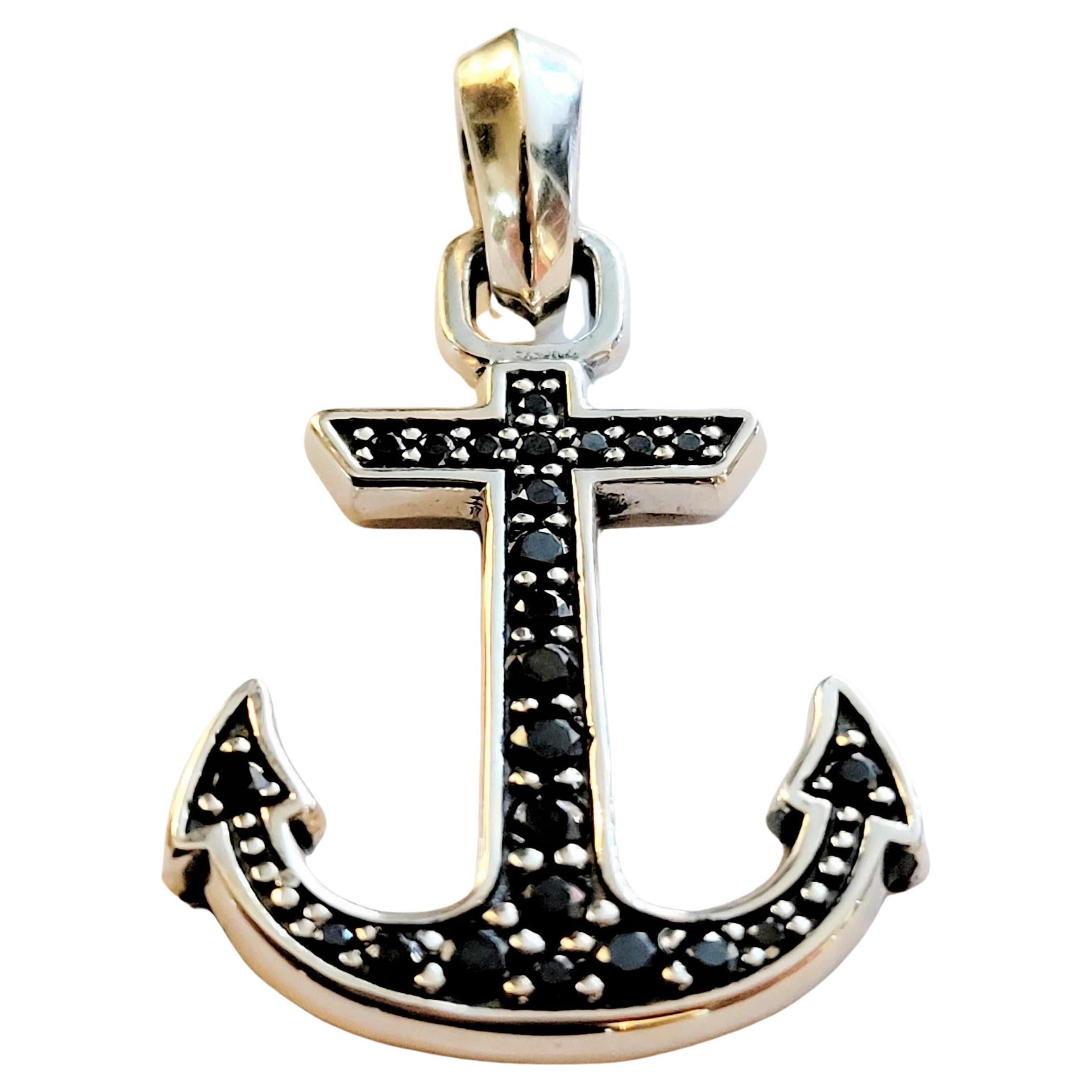 David Yurman Men's Sterling Silver Maritime Anchor Amulet Pave Black Diamond For Sale