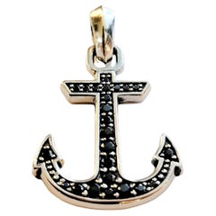 Used David Yurman Men's Sterling Silver Maritime Anchor Amulet Pave Black Diamond