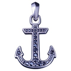David Yurman Men's Sterling Silver Maritime Anchor Amulet Pave Black Diamond