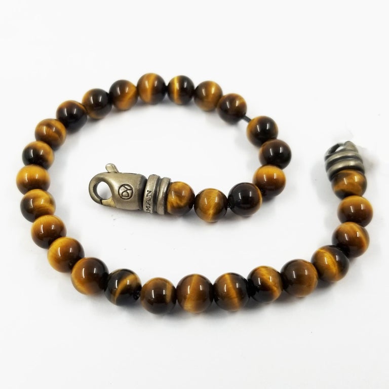 David Yurman Men's Sterling Silver Tiger's Eye Bead Bracelet at 1stDibs
