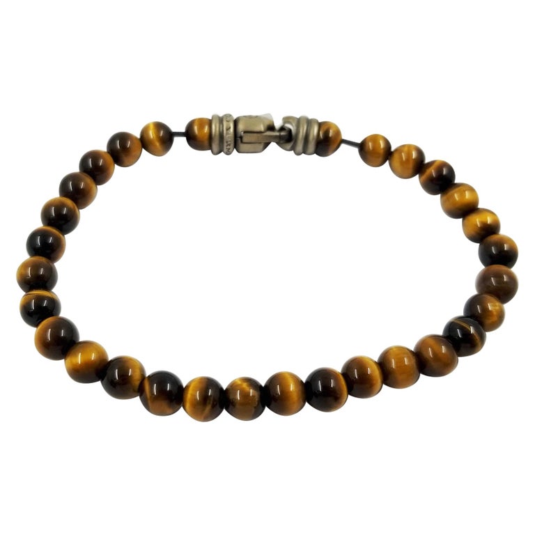 David Yurman Men's Sterling Silver Tiger's Eye Bead Bracelet at 1stDibs