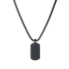David Yurman Men's Titanium & Sterling Silver Pave Tag Black Diamonds + Chain