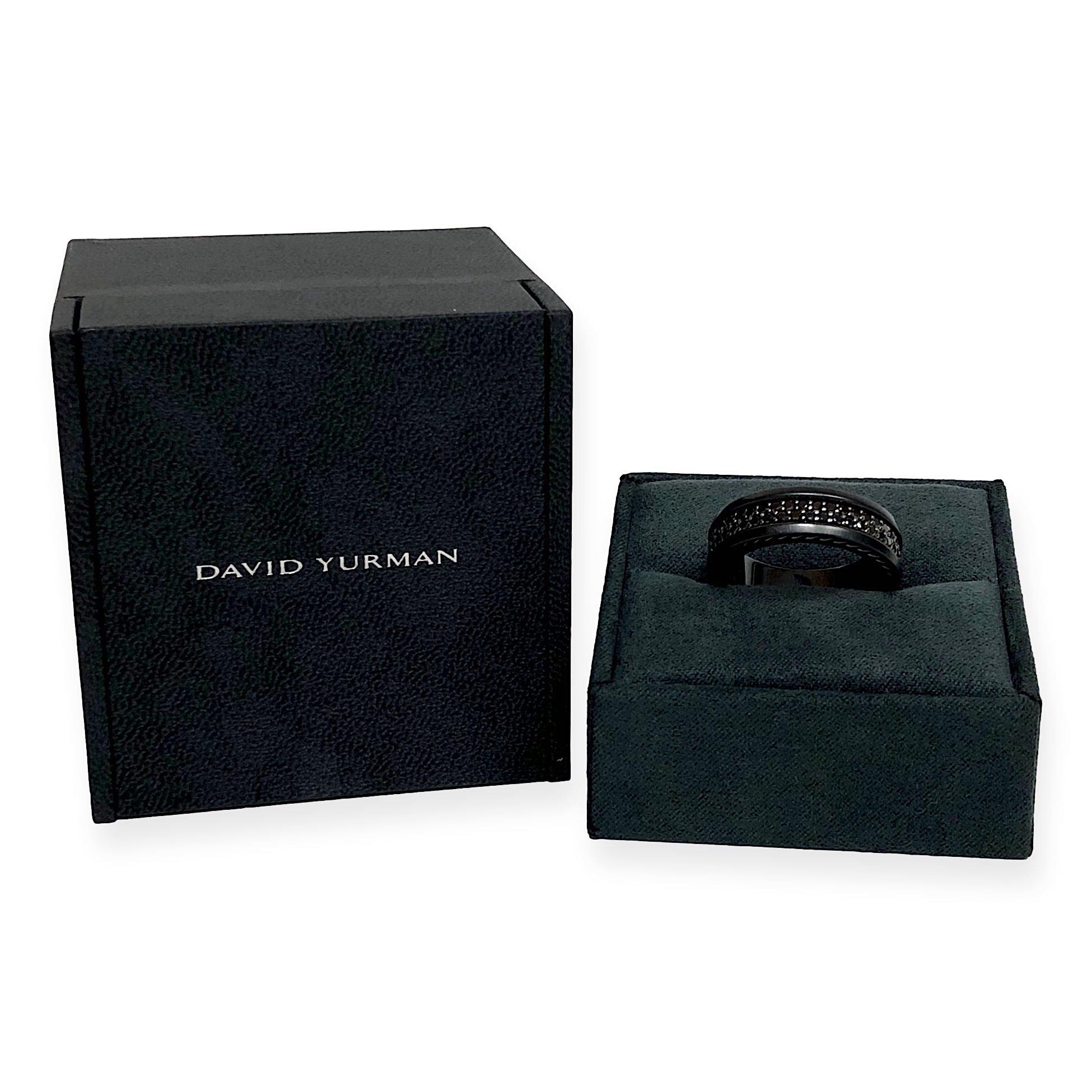 David Yurman Men's Titanium Streamline 2 Row Black Diamonds Pave Band Ring Sz 11 In Excellent Condition In New York, NY