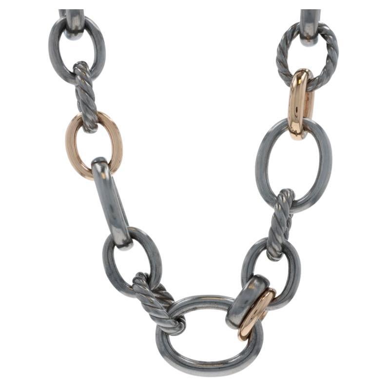 David Yurman Mercer Melange Pave Dia Necklace 18 1/2" Sterling 925 Rose Gold 18k